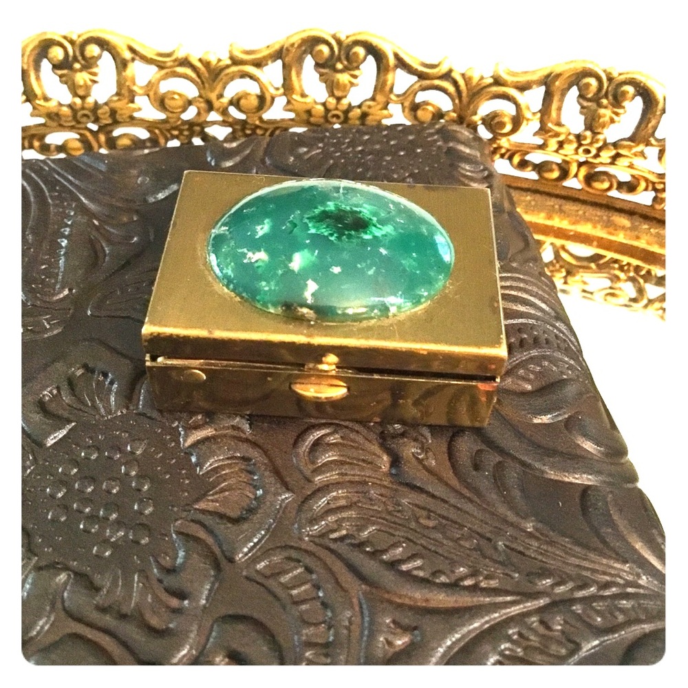 Vintage Brass Stone Pill Box